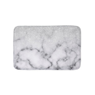 Tapis De Bain Glamorous Silver White Glitter Marble Gradient