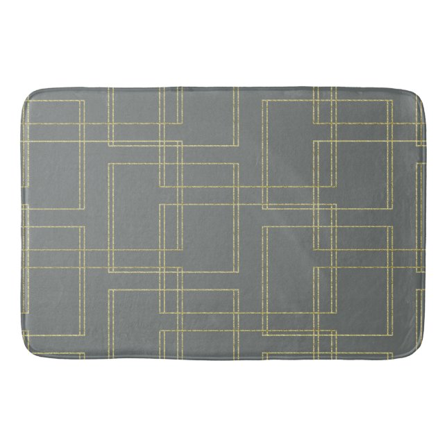 Tapis De Bain Glamour géométrique gris et or chic (Devant)
