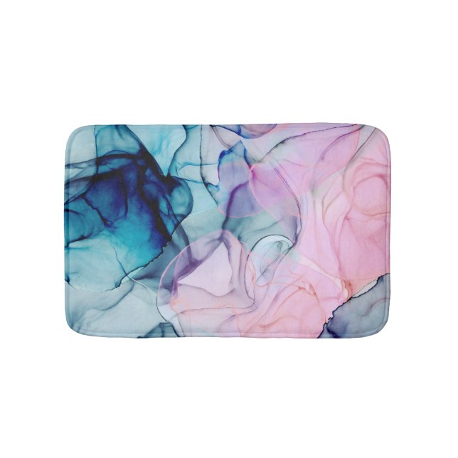 Tapis De Bain Glamour Moderne Encre Violet Rose Turquoise Éthéré (Devant)
