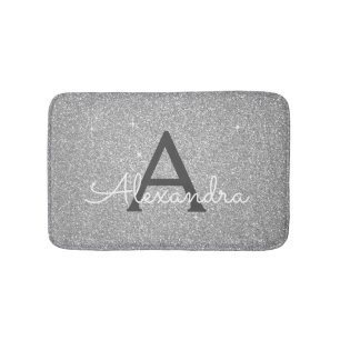 Tapis De Bain Glitter Argent Étincelle Monogramme Mat de bain