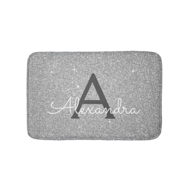 Tapis De Bain Glitter Argent Étincelle Monogramme Mat de bain (Devant)