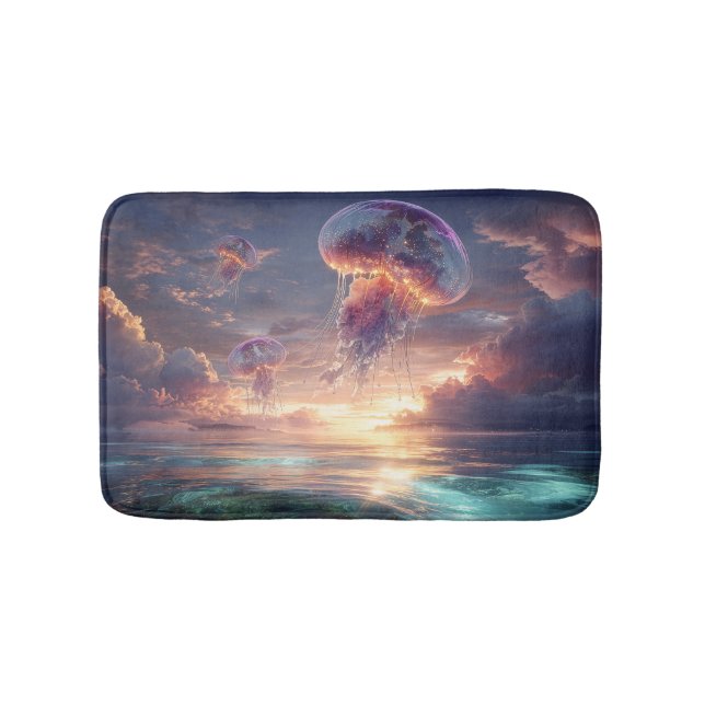 Tapis De Bain Glowing Jellyfish in Sunset Skies (Devant)