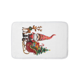 Tapis De Bain Gnome Lumière de Noël Père Noël Chevauchant un Tra