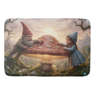 Tapis De Bain Gnome Magique Et Fille Dans La Forêt Avec Champign