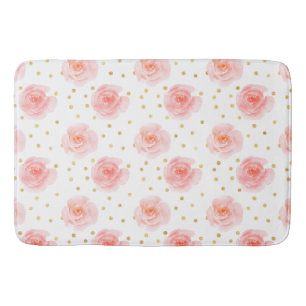 Tapis De Bain Gold Confetti Roses d'aquarelle rose