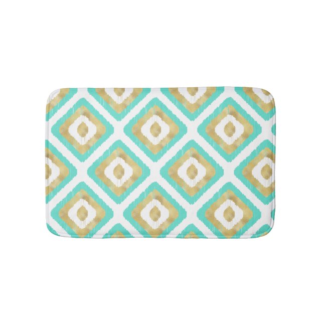 Tapis De Bain Gold & Turquoise Chic Ikat Motif (Devant)