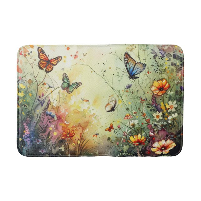 Tapis De Bain Golden accent papillon jardin personnalisé art (Devant)