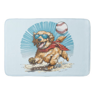 Tapis De Bain Golden Retriever Chien Jouant Au Baseball