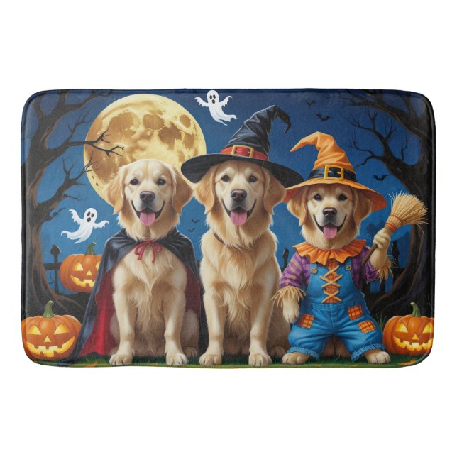 Tapis De Bain Golden Retriever Chiens Citrouille Halloween Funny (Devant)