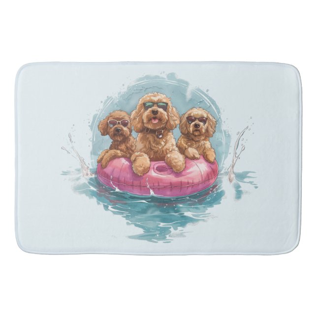 Tapis De Bain Goldendoodle Dogs Summer Pineappy Pool Flotte (Devant)