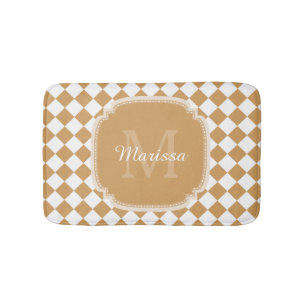 Tapis De Bain Goldenrod Jaune À damiers Monogramme Avec Nom
