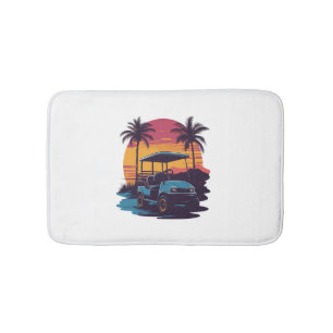 Tapis De Bain Golf Panier Palmiers Coucher de soleil Ensemble Vi
