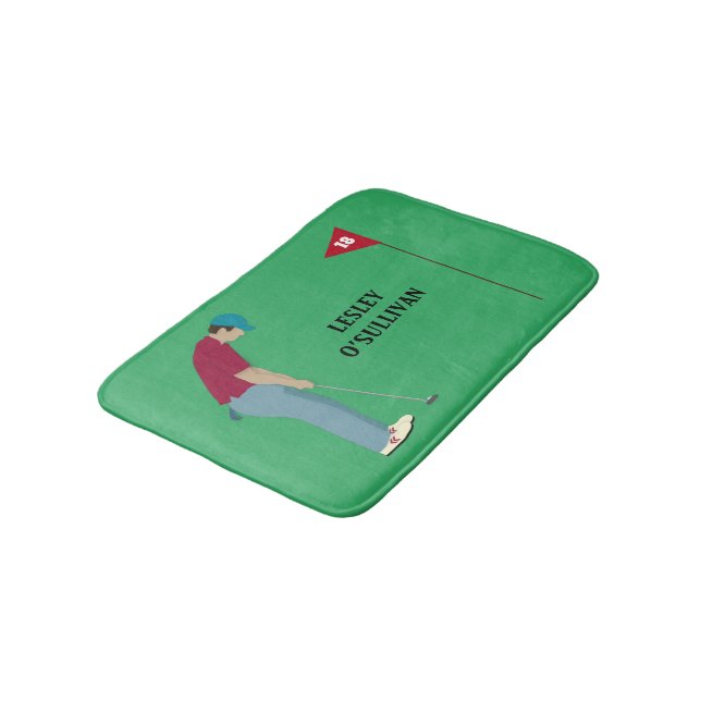 Tapis De Bain Golfer Putting Ball Thème Vert  (Angle)