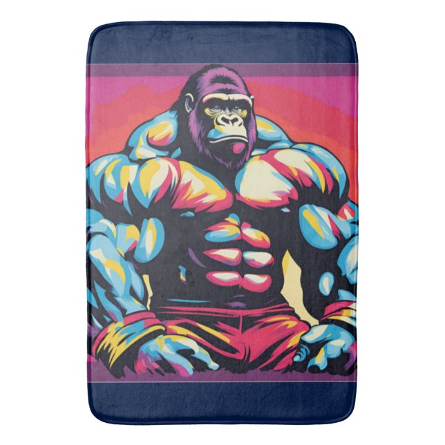 Tapis De Bain Gorilla Bodybuilder Lifter Pop Art Dessin (devant Vertical)