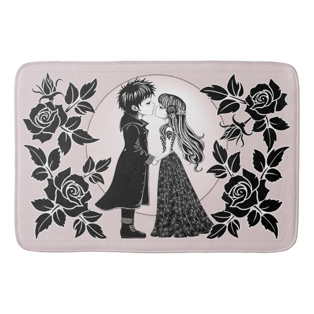 Tapis De Bain Gothique Emo Enfants Kiss Valentine's Day (Devant)