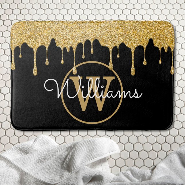 Tapis De Bain Gouttes de paillettes dorées Monogramme Écriture é (Créateur téléchargé)