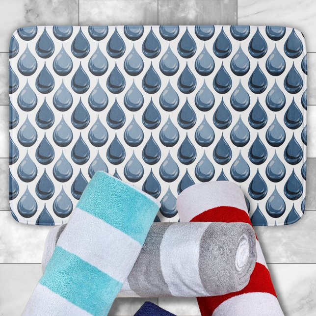 Tapis De Bain Gouttes d'eau élégantes blanches et bleues (Créateur téléchargé)