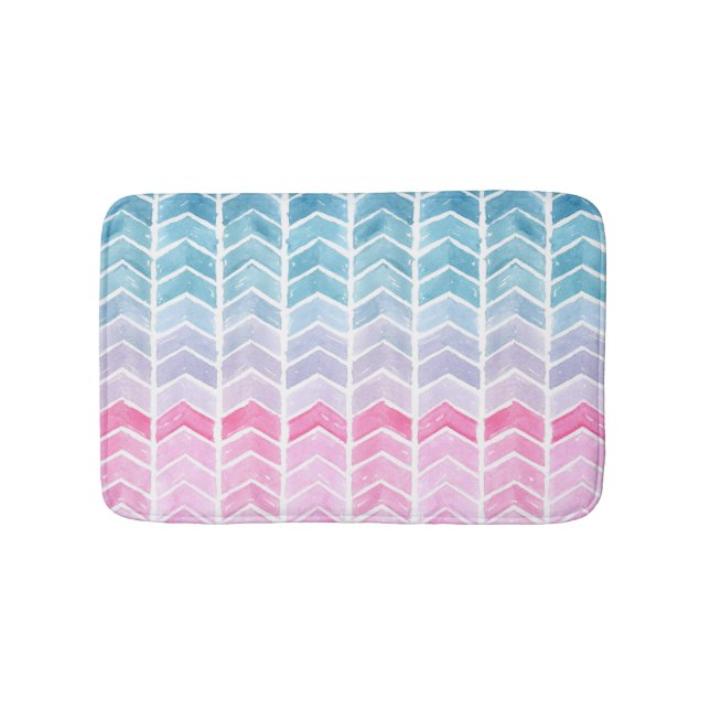Tapis De Bain Gradient Chevron : Aquarelle Motif Herringbone. (Devant)