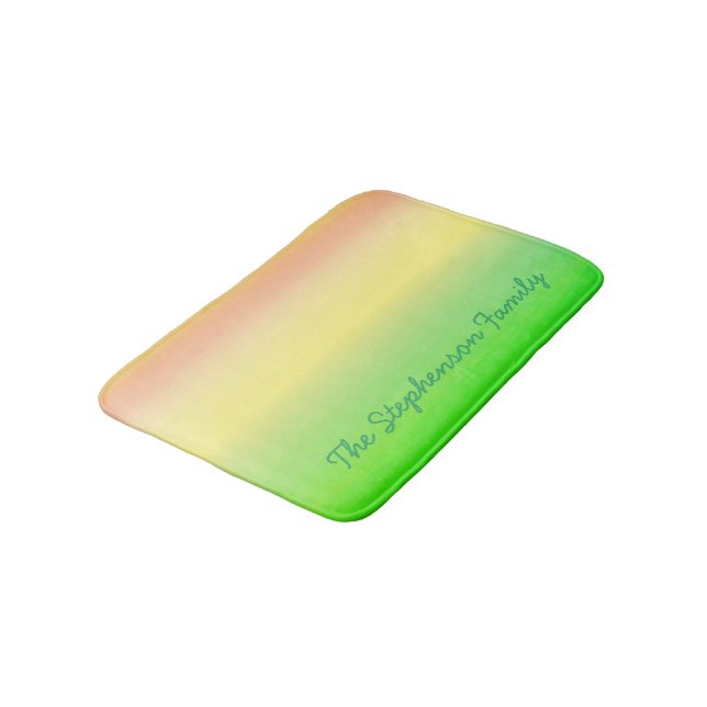Tapis De Bain Gradient vert minty à jaune avec script vert (Angle)