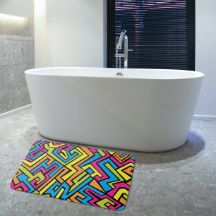 Tapis De Bain Graffiti de rue en néon coloré Motif artistique