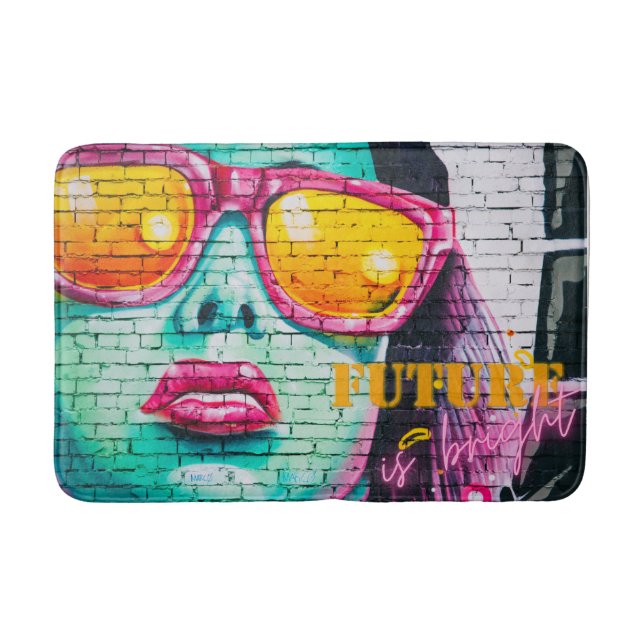 Tapis De Bain Graffiti Futur Est Clair Neon Girl & Lunettes de s (Devant)