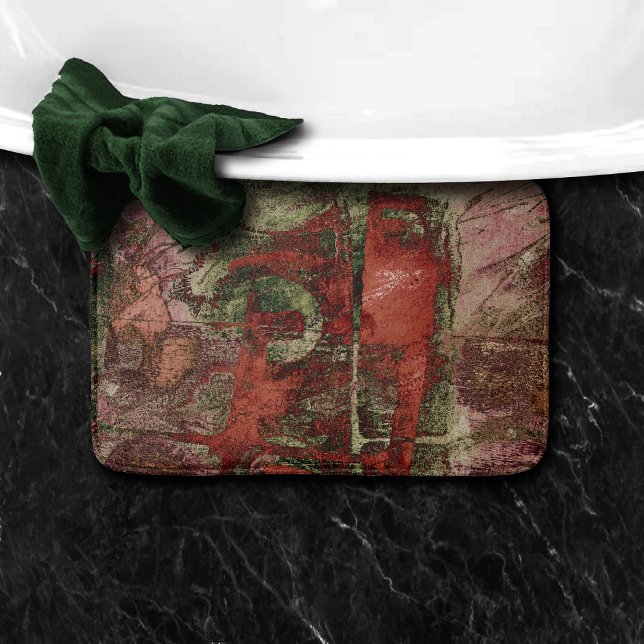 Tapis De Bain Graffiti peint Grunge Automne Rouge Vert rouille (Créateur téléchargé)