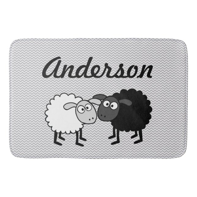 Tapis de bain grand mouton noir mouton blanc (Devant)