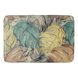 Tapis De Bain Grande aquarelle feuille tropicale colorée