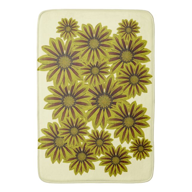 Tapis De Bain grandes et audacieuses fleurs jaunes avec rayures  (devant Vertical)