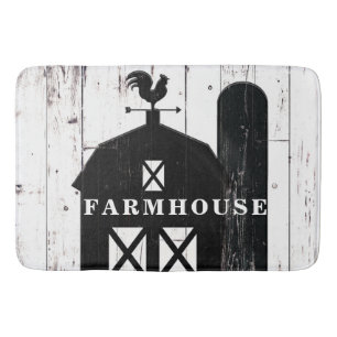 Tapis De Bain Grange de Campagne Rustique Bois Blanc Grange Noir