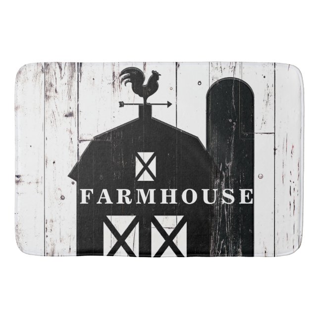 Tapis De Bain Grange de Campagne Rustique Bois Blanc Grange Noir (Devant)