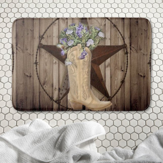 Tapis De Bain grange rustique fleur sauvage western star cowgirl (rustic barn wood wildflower western star cowgirl bath mat)