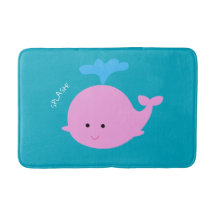 Tapis de bain graphique baleine rose