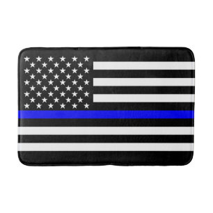 Tapis De Bain Graphique de la ligne bleue mince sur un drapeau a