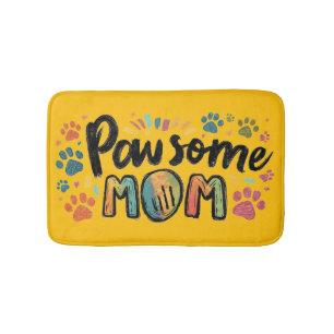 Tapis De Bain Graphique Whimsical "Pawsome MOM" avec pattes colo