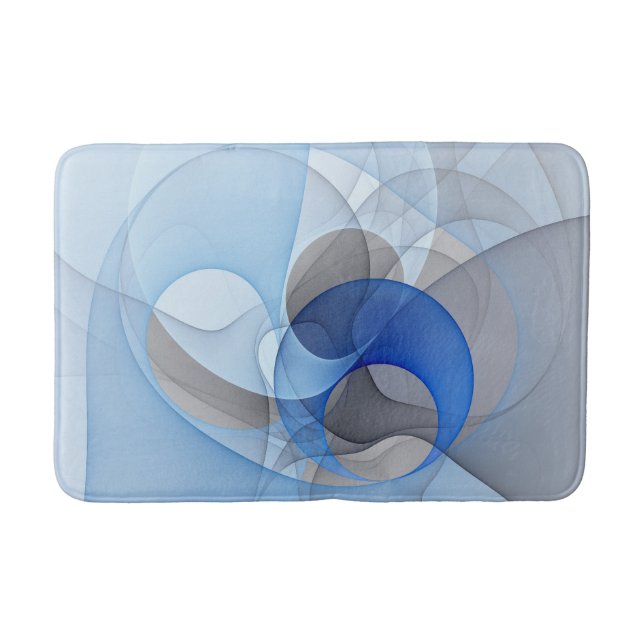 Tapis De Bain Graphisme d'art fractal abstrait bleu gris moderne (Devant)