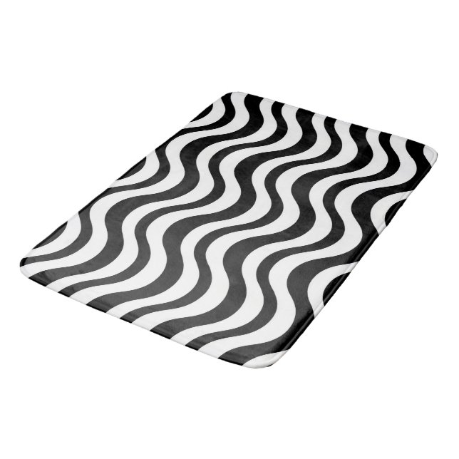 Tapis De Bain Gras Abstrait Ondulé Noir et Blanc (Angle)