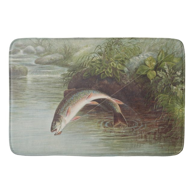 Tapis De Bain Gravure ancienne de pêche à la mouche : truite de  (Devant)