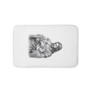 Tapis De Bain Gravure Vintage Berger Tenant un Agneau Vector Des