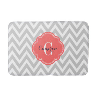 Tapis De Bain Gray et Coral Chevron Monogramme