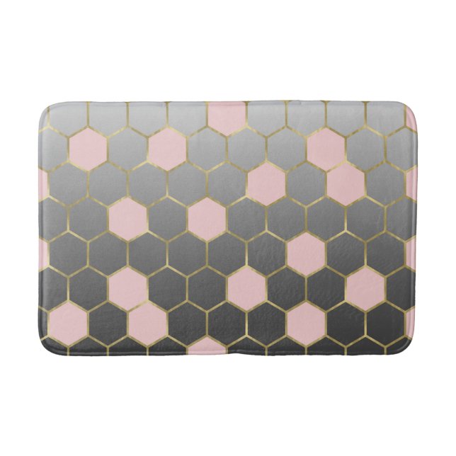Tapis De Bain Gray rose et or Hexagon moderne Glam (Devant)