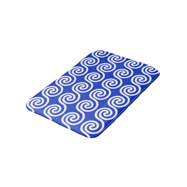 Tapis De Bain Grec Meander Key Waves Motif Bleu (Angle)