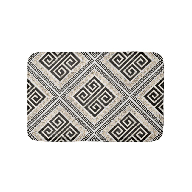 Tapis De Bain Greek Meander - Greek Key Black and White Marble (Devant)