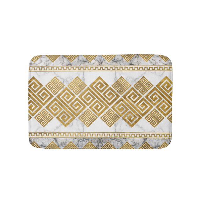 Tapis De Bain Greek Meander - Greek Key White Marble and Gold (Devant)