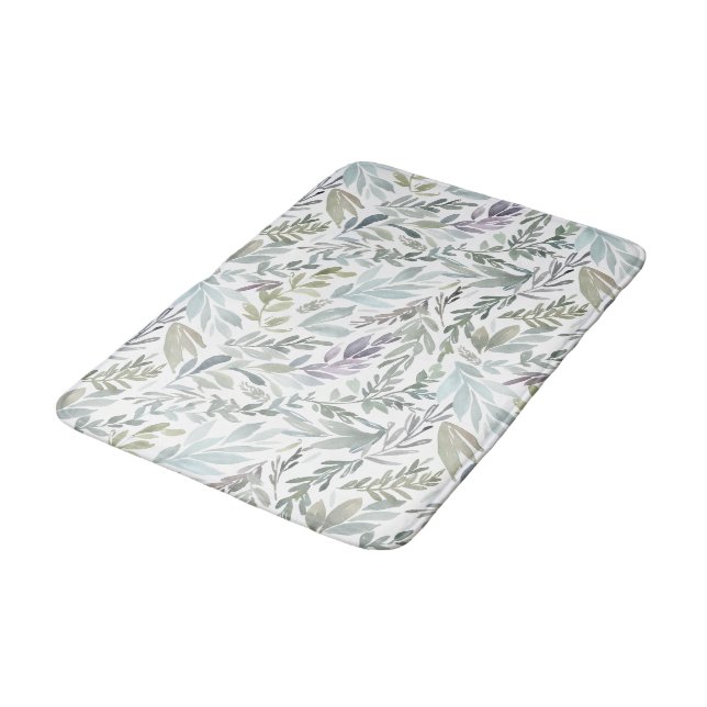 Tapis De Bain Green Blue Botanical Watercolor (Angle)