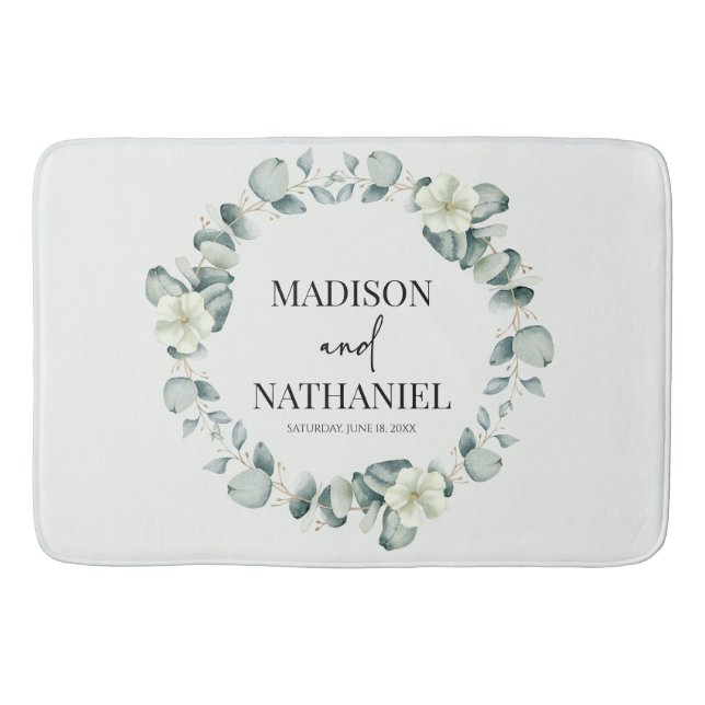 Tapis De Bain Green Eucalyptus Feuille Verdure Mariage botanique (Devant)