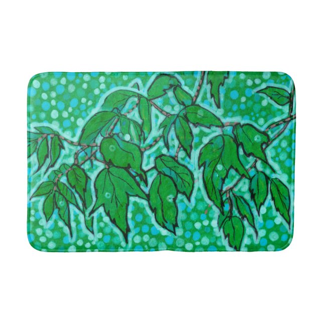 Tapis De Bain Green Feuille Summer Nature Floral Art Sketch (Devant)