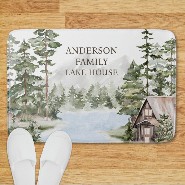 Tapis De Bain Green Pine Forest Family Lake House Cabine (In situ)