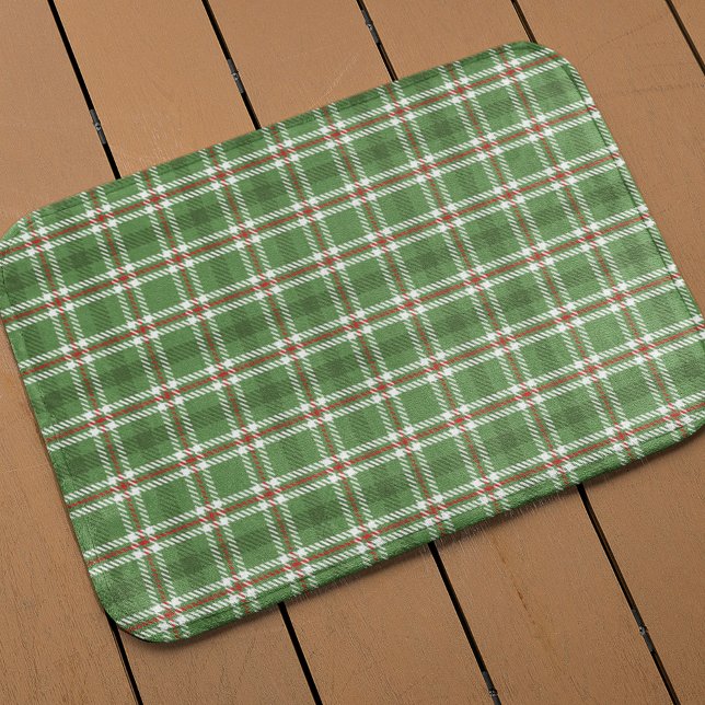 Tapis De Bain Green Rustic Plaid Motif Holiday (Green and red holiday bath mat
)