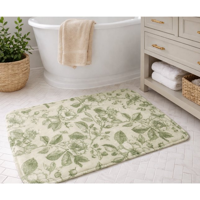 Tapis De Bain Green Vintage Botanical Toile Pattern (Créateur téléchargé)